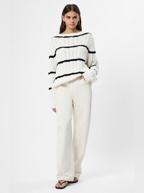 French Connection Mozart Stripe Cable Stitch Cotton Boat Neck Sweater